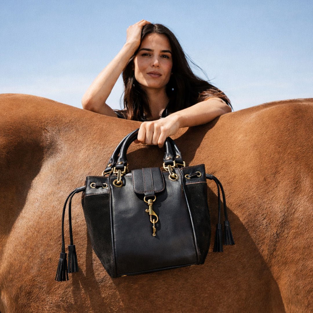 Urban Equestrian  Cassidy - Luxury Leather Bucket Handbag in Cognac