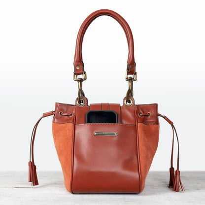 Urban Equestrian  Cassidy - Luxury Leather Bucket Handbag in Cognac