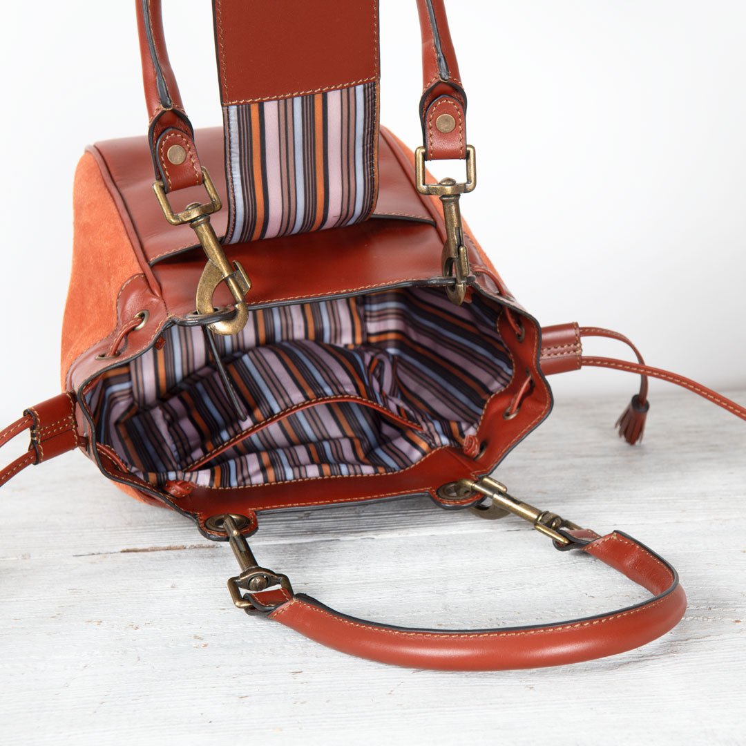 Urban Equestrian  Cassidy - Luxury Leather Bucket Handbag in Cognac