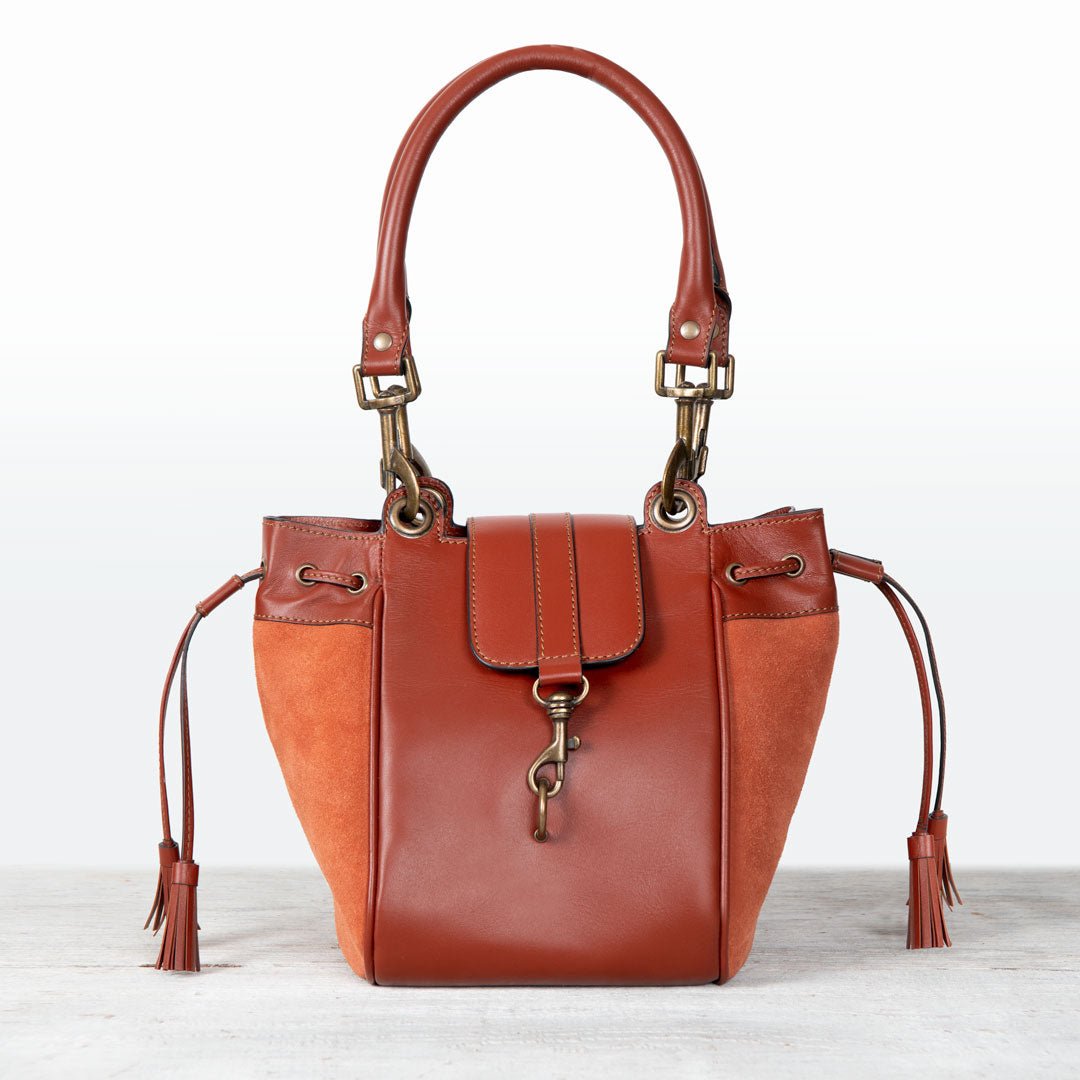 Urban Equestrian  Cassidy - Luxury Leather Bucket Handbag in Cognac