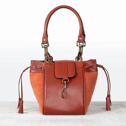 Urban Equestrian  Cassidy - Luxury Leather Bucket Handbag in Cognac