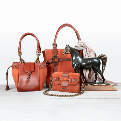 Urban Equestrian  Cassidy - Luxury Leather Bucket Handbag in Cognac