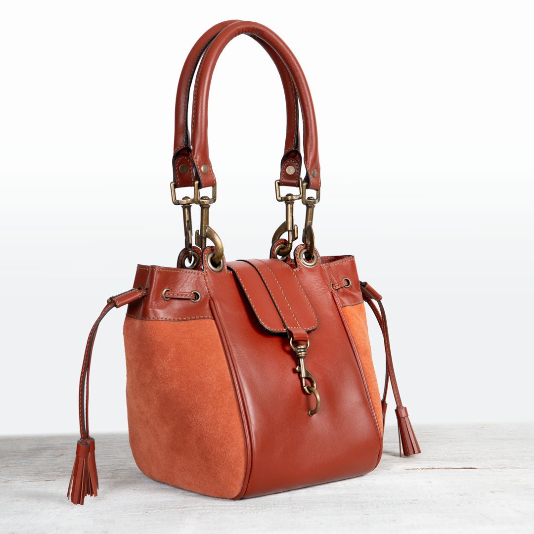 Urban Equestrian  Cassidy - Luxury Leather Bucket Handbag in Cognac