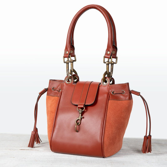 Urban Equestrian  Cassidy - Luxury Leather Bucket Handbag in Cognac