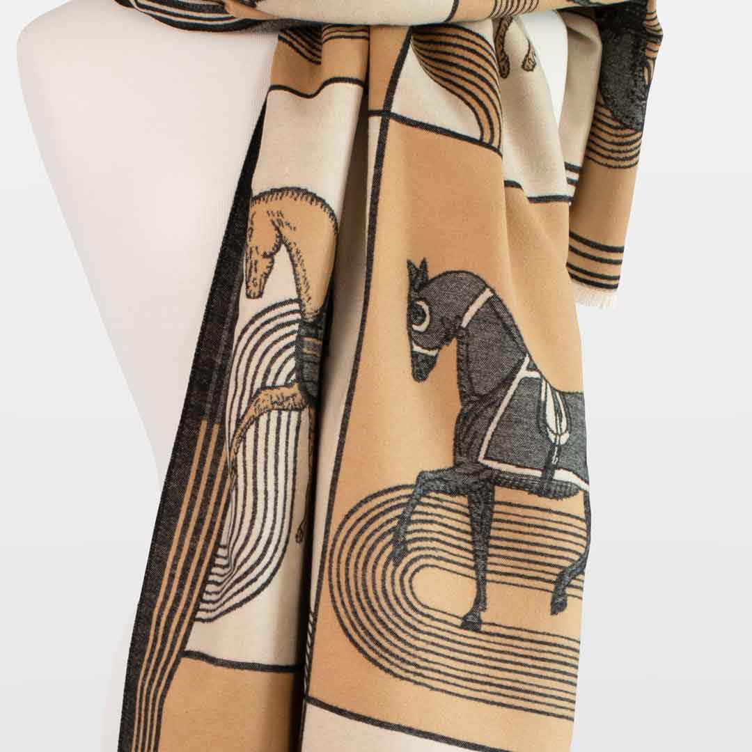 Urban Equestrian  Cavallo -  Caramel Equestrian Motif Luxe Shawl