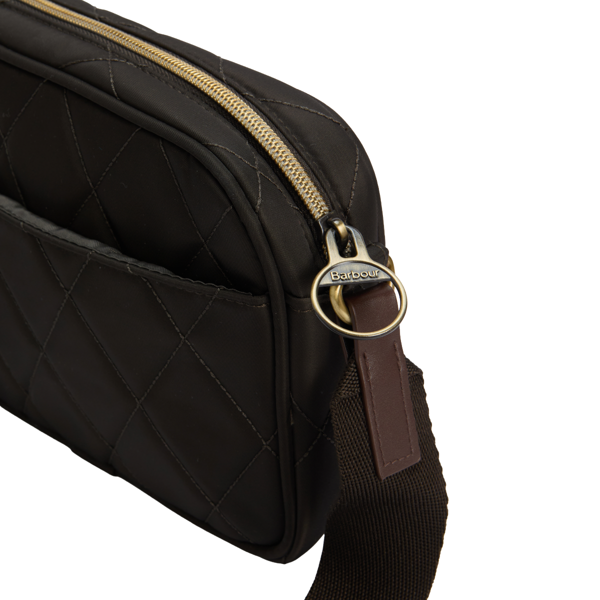 Barbour Quilted Crossbody Bag, olive, zipper view