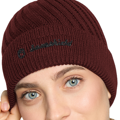 Samshield Women's Izia Beanie, plum, close up logo view