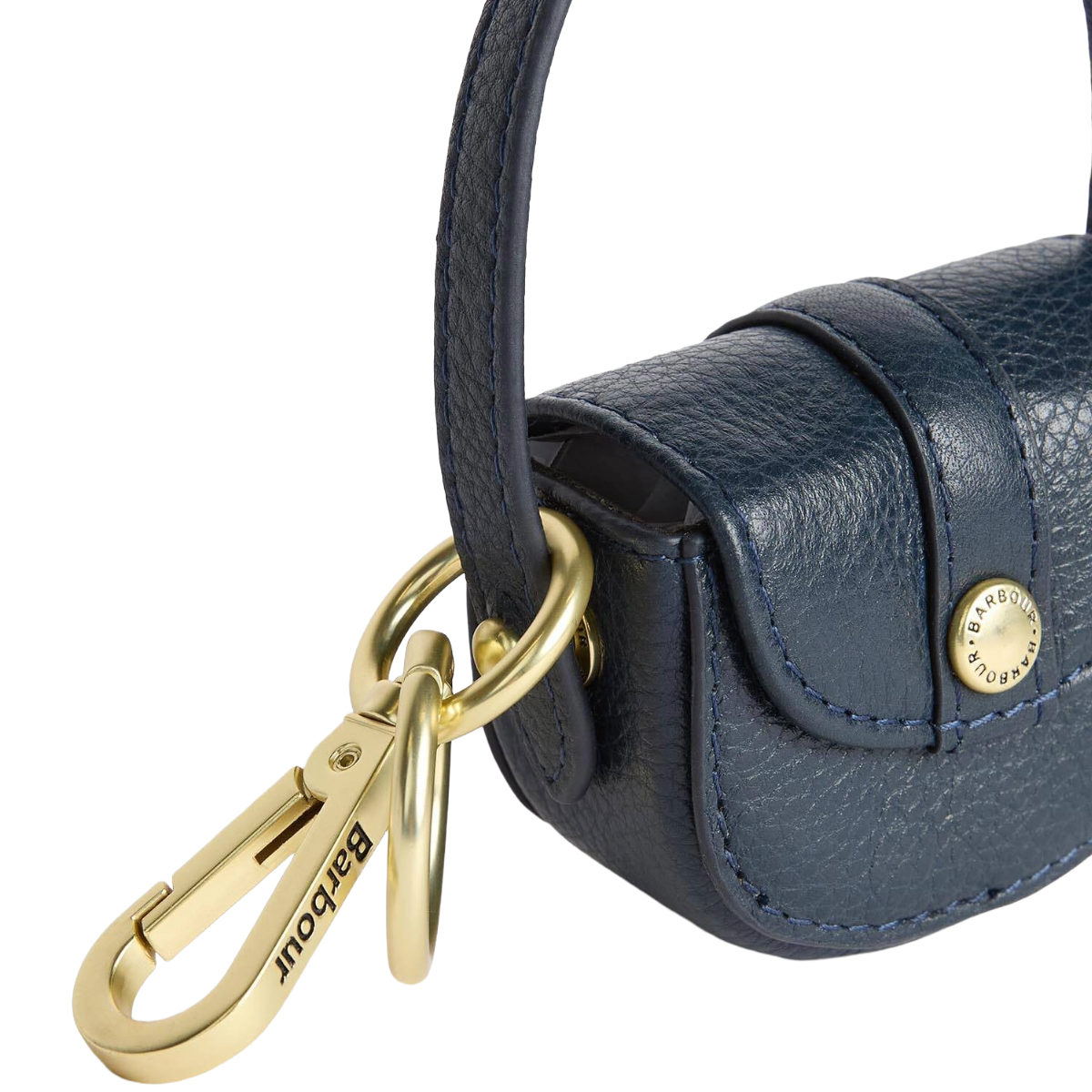 Barbour Leather Mini Elm Bag Charm, navy, chain view