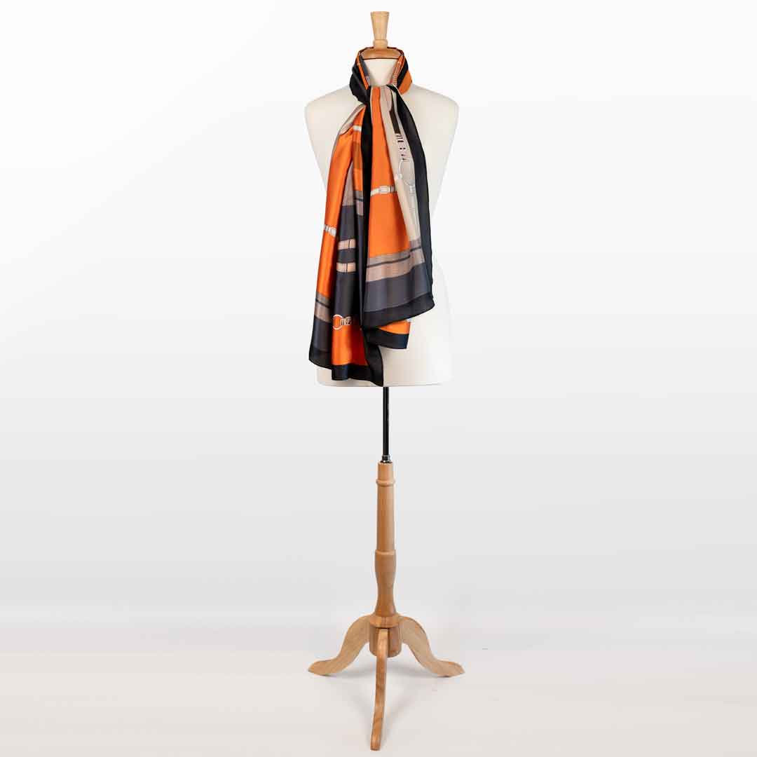 Celine - Stylized Equestrian Scarf in Tangerine and Deep Blue