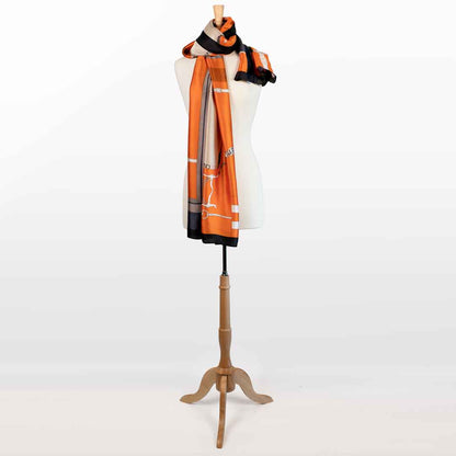 Celine - Stylized Equestrian Scarf in Tangerine and Deep Blue