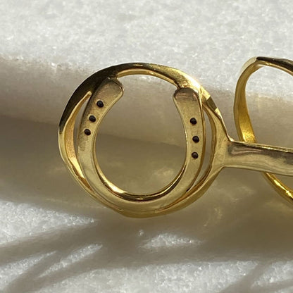 Urban Equestrian  Handcast Horseshoe and 14k Gold on Brass Center Ring Bun Cover Hair Pin