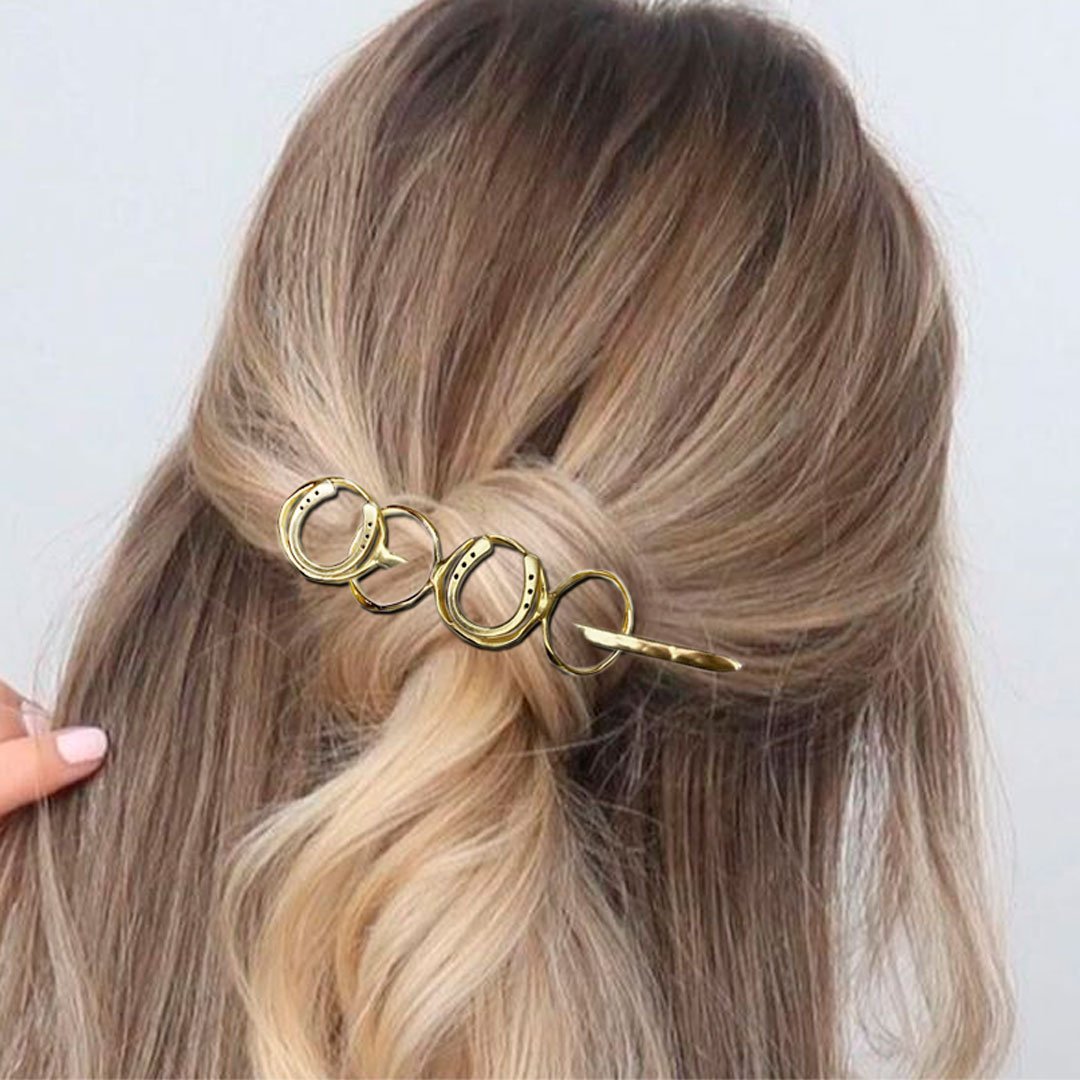 Urban Equestrian  Handcast Horseshoe and 14k Gold on Brass Center Ring Bun Cover Hair Pin