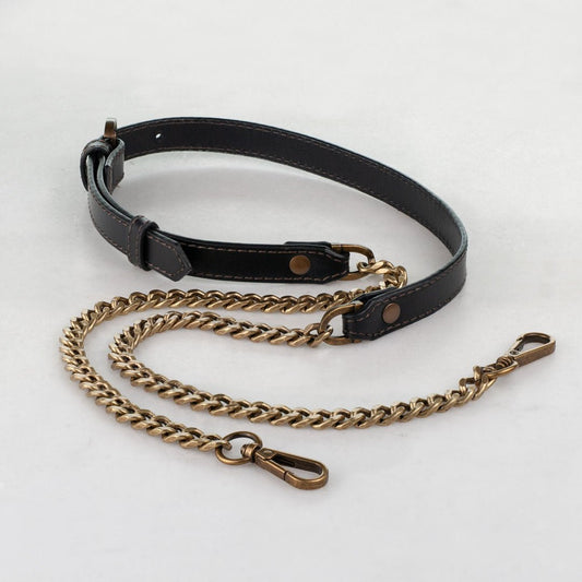 Urban Equestrian  Vanity Strap - Curb Chain in Antique Brass and Black Leather
