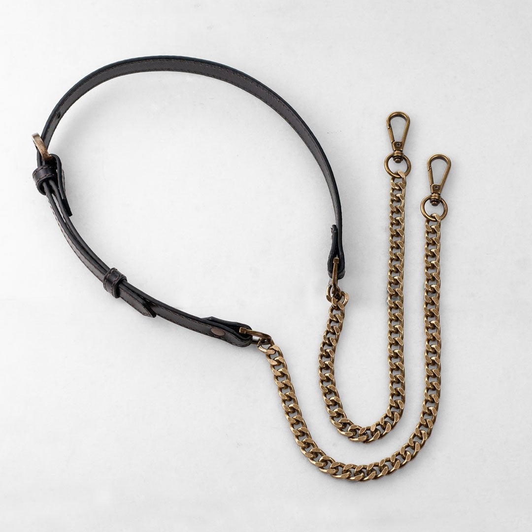 Urban Equestrian  Vanity Strap - Curb Chain in Antique Brass and Black Leather