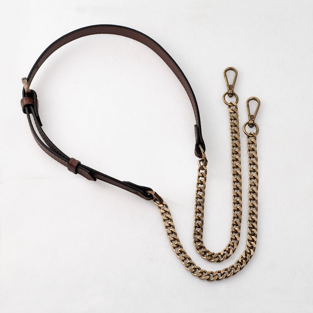 Urban Equestrian  Vanity Strap - Curb Chain in Antique Brass and Deep Brown Leather