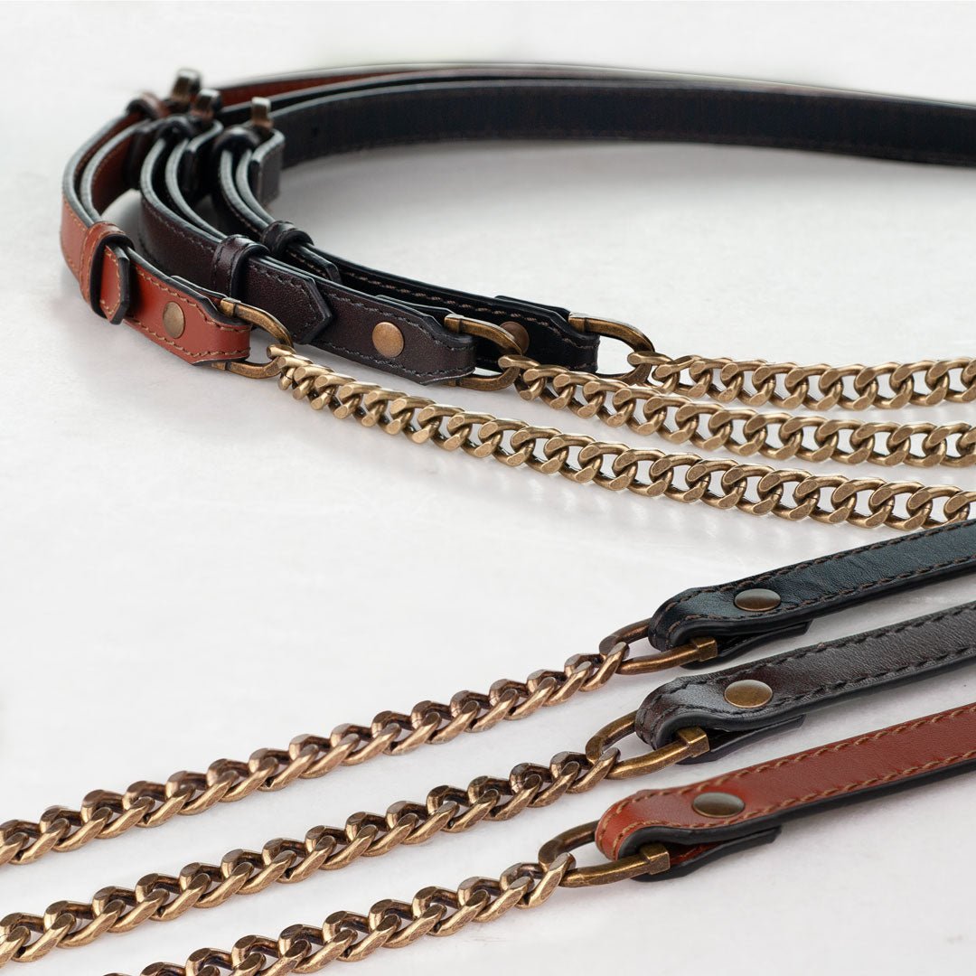 Urban Equestrian  Vanity Strap - Curb Chain in Antique Brass and Deep Brown Leather