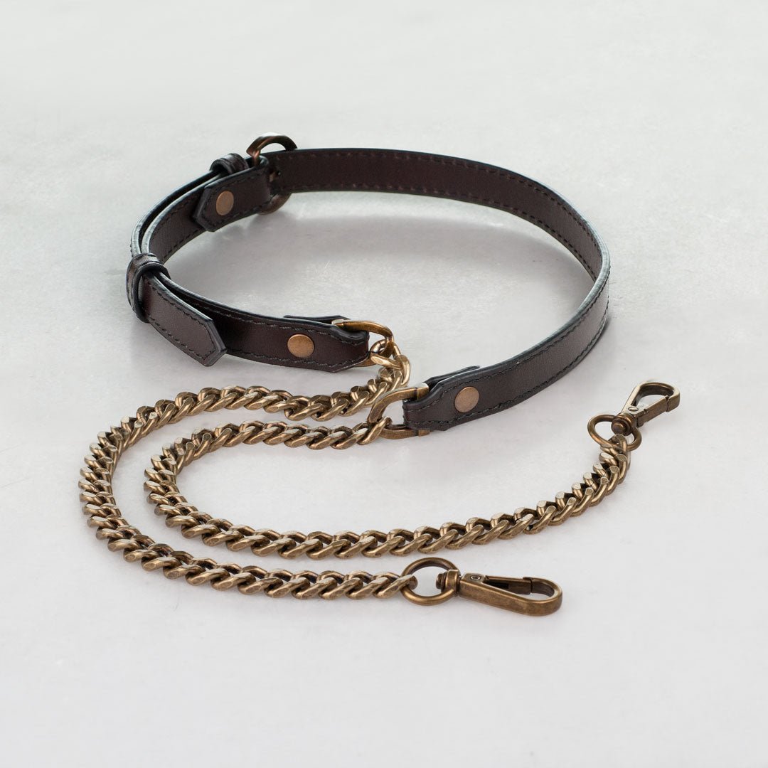 Urban Equestrian  Vanity Strap - Curb Chain in Antique Brass and Deep Brown Leather