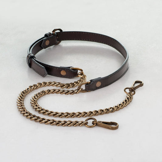 Urban Equestrian  Vanity Strap - Curb Chain in Antique Brass and Deep Brown Leather