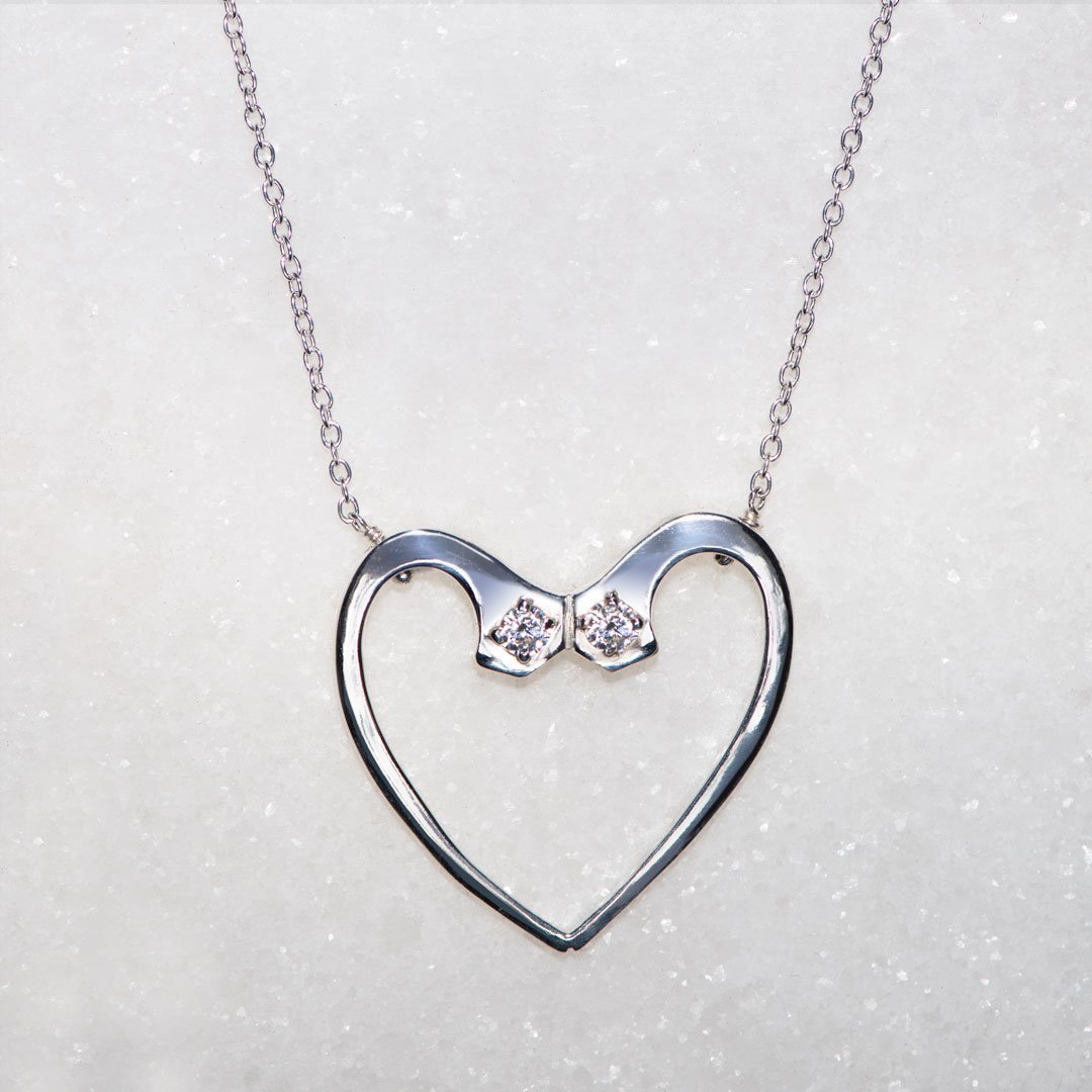 Urban Equestrian  Charmed - Mossanite Equestrian Horseshoe Nail Heart Necklace in Silver