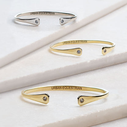 Urban Equestrian  Charmed - Horseshoe Nail Moissanite Stone Bracelet in Gold