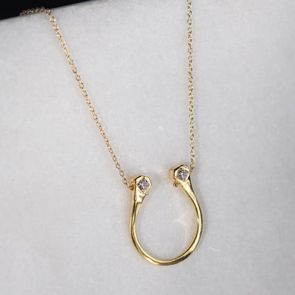 Urban Equestrian  Charmed - Mossanite Equestrian Horseshoe Nail Necklace in Gold