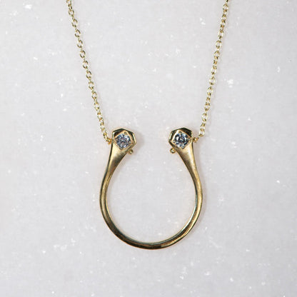Urban Equestrian  Charmed - Mossanite Equestrian Horseshoe Nail Necklace in Gold