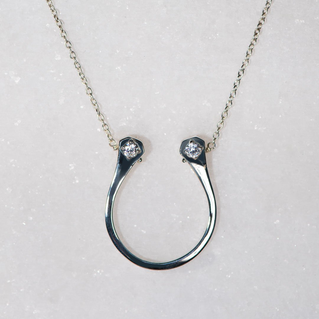 Urban Equestrian  Charmed - Mossanite Equestrian Horseshoe Necklace in Silver