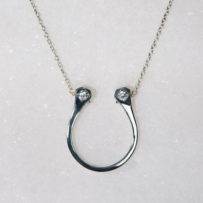 Urban Equestrian  Charmed - Mossanite Equestrian Horseshoe Necklace in Silver