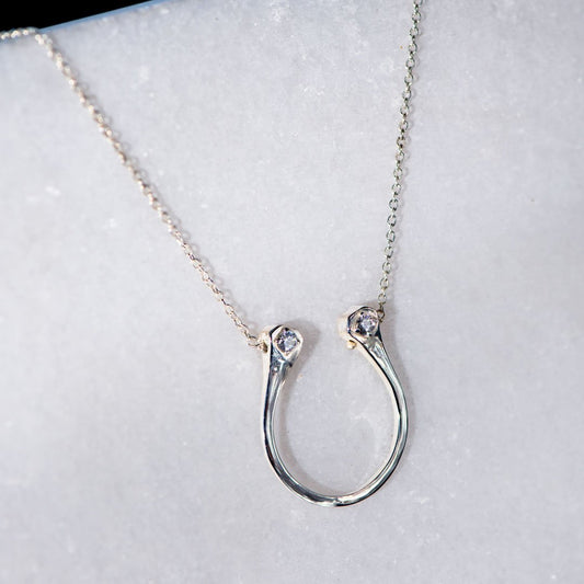 Urban Equestrian  Charmed - Mossanite Equestrian Horseshoe Necklace in Silver