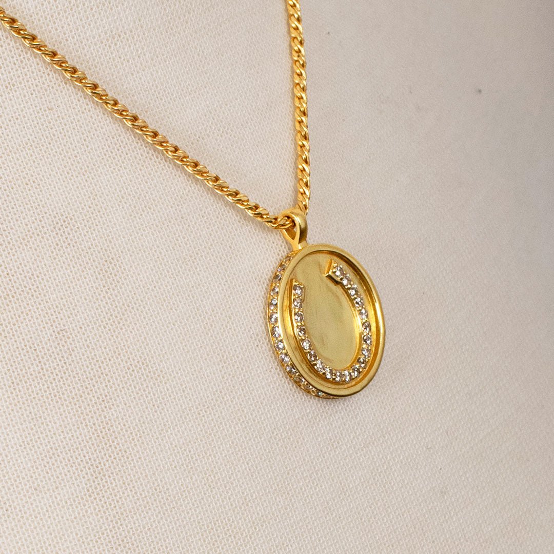 Urban Equestrian  Chauncy Pave Equestrian Horseshoe Necklace in Gold