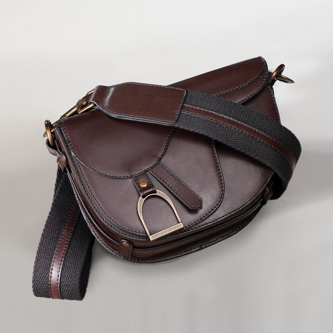 Urban Equestrian  Signature Saddle Bag - Luxury Leather Handbag in Deep Brown