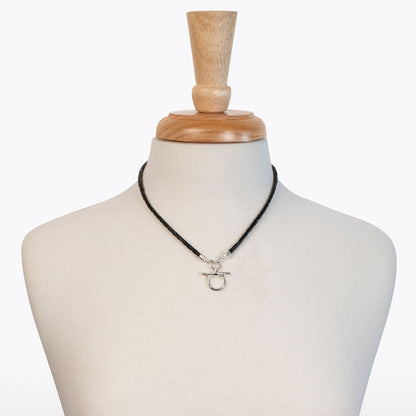 Urban Equestrian  Chelsea - Braided Leather Silver Equestrian Horse Bit Necklace