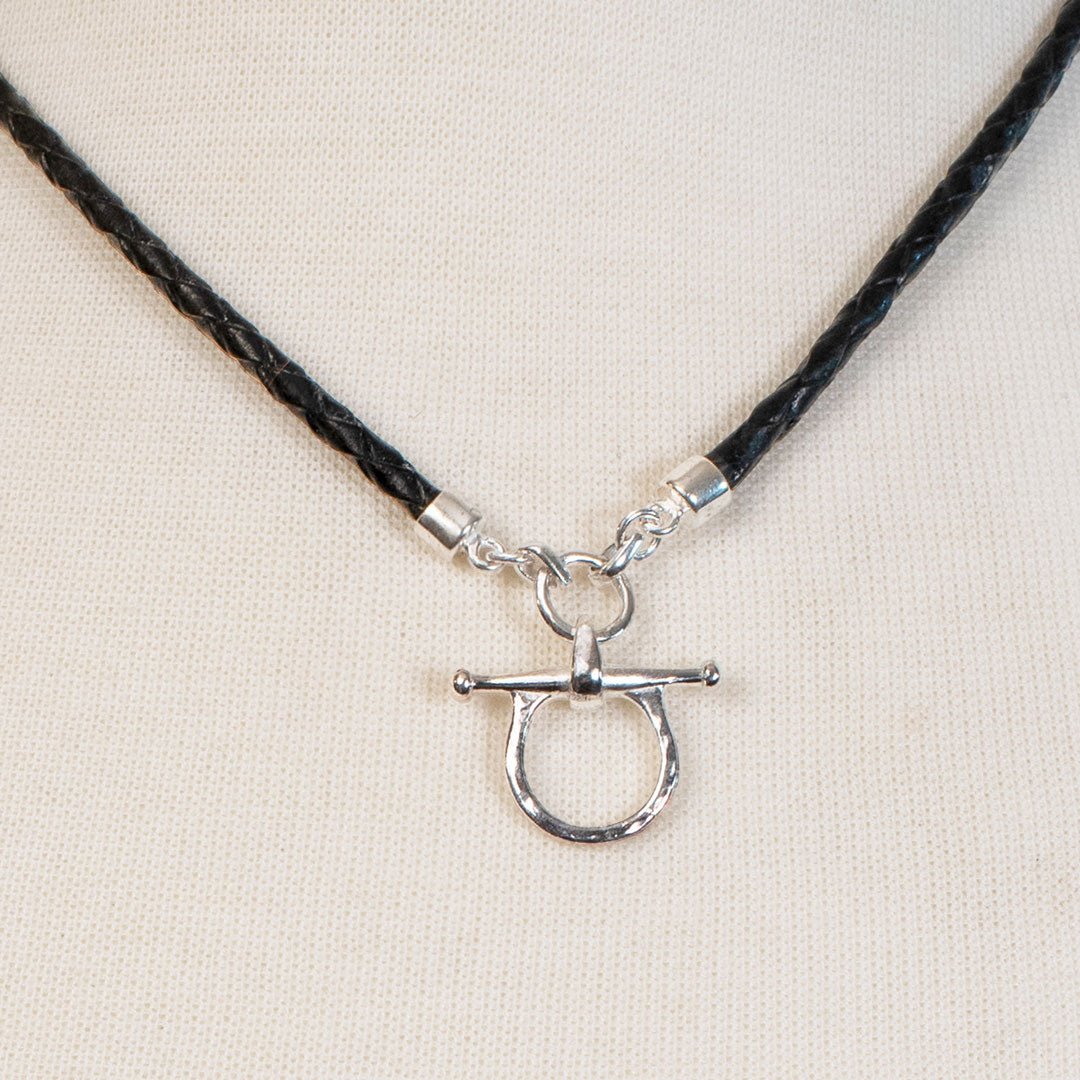Urban Equestrian  Chelsea - Braided Leather Silver Equestrian Horse Bit Necklace
