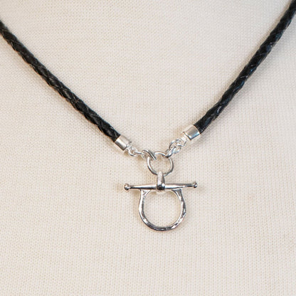 Urban Equestrian  Chelsea - Braided Leather Silver Equestrian Horse Bit Necklace