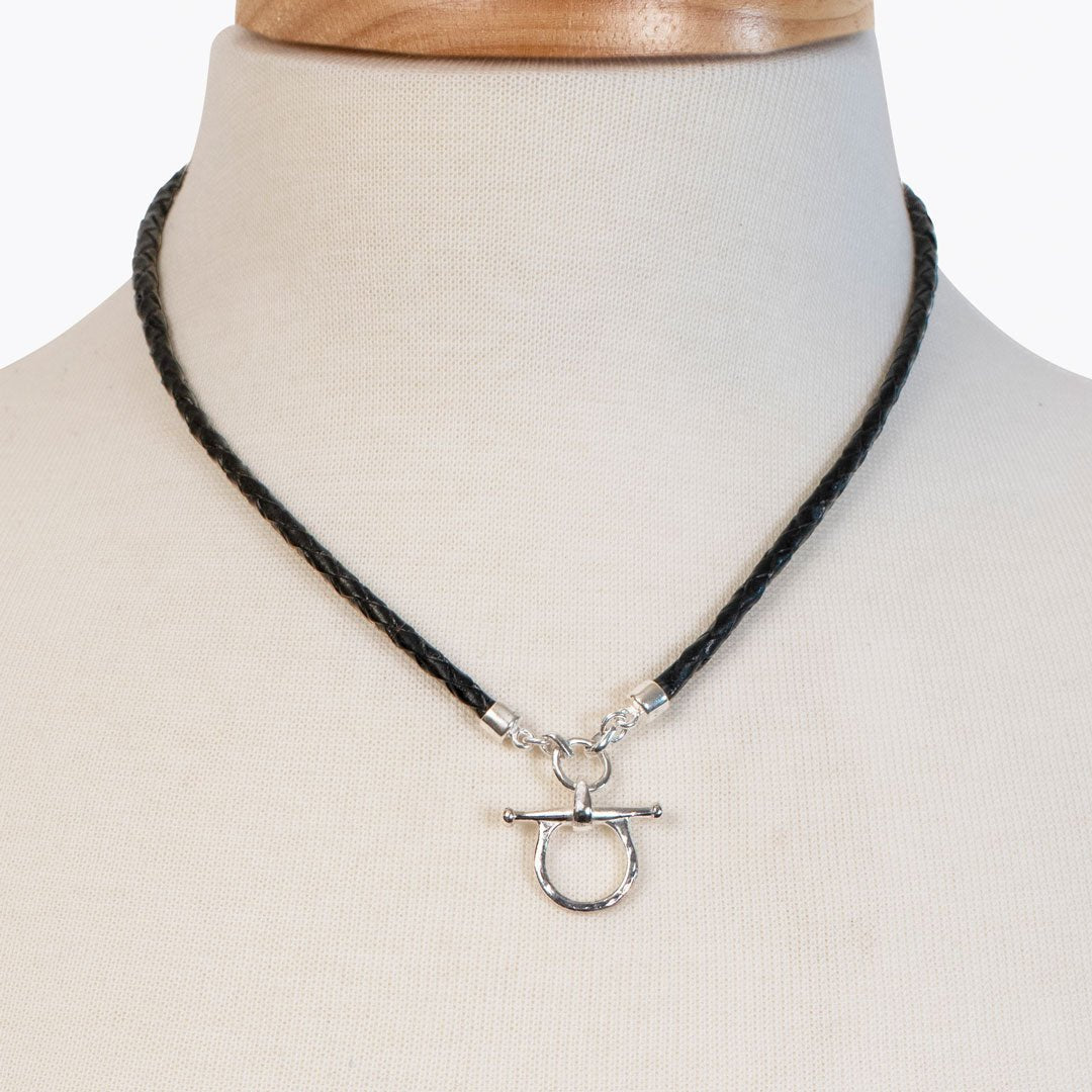 Urban Equestrian  Chelsea - Braided Leather Silver Equestrian Horse Bit Necklace
