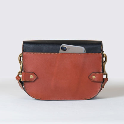 Urban Equestrian  Saratoga- Horse Bit Crossbody Luxury Leather Handbag in Cognac on Black