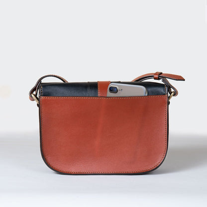 Urban Equestrian  Signature Stirrup - Riding Stirrup Crossbody Luxury Leather Handbag in Cognac on Black