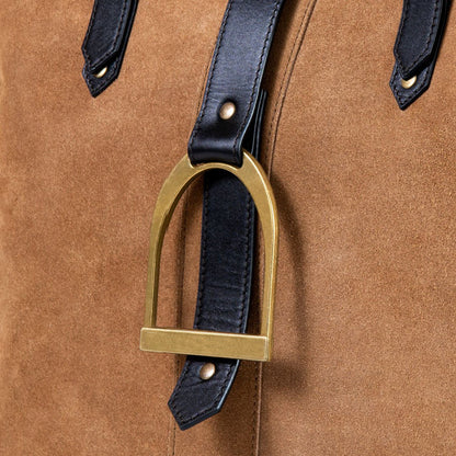 Urban Equestrian  Signature - Riding Stirrup Tote Luxury Leather Handbag in Black on Chestnut