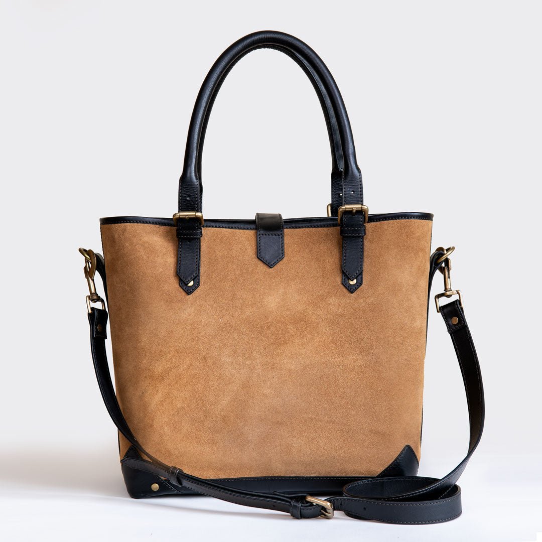 Urban Equestrian  Signature - Riding Stirrup Tote Luxury Leather Handbag in Black on Chestnut
