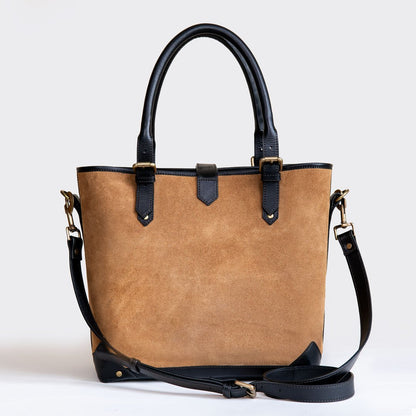 Urban Equestrian  Signature - Riding Stirrup Tote Luxury Leather Handbag in Black on Chestnut
