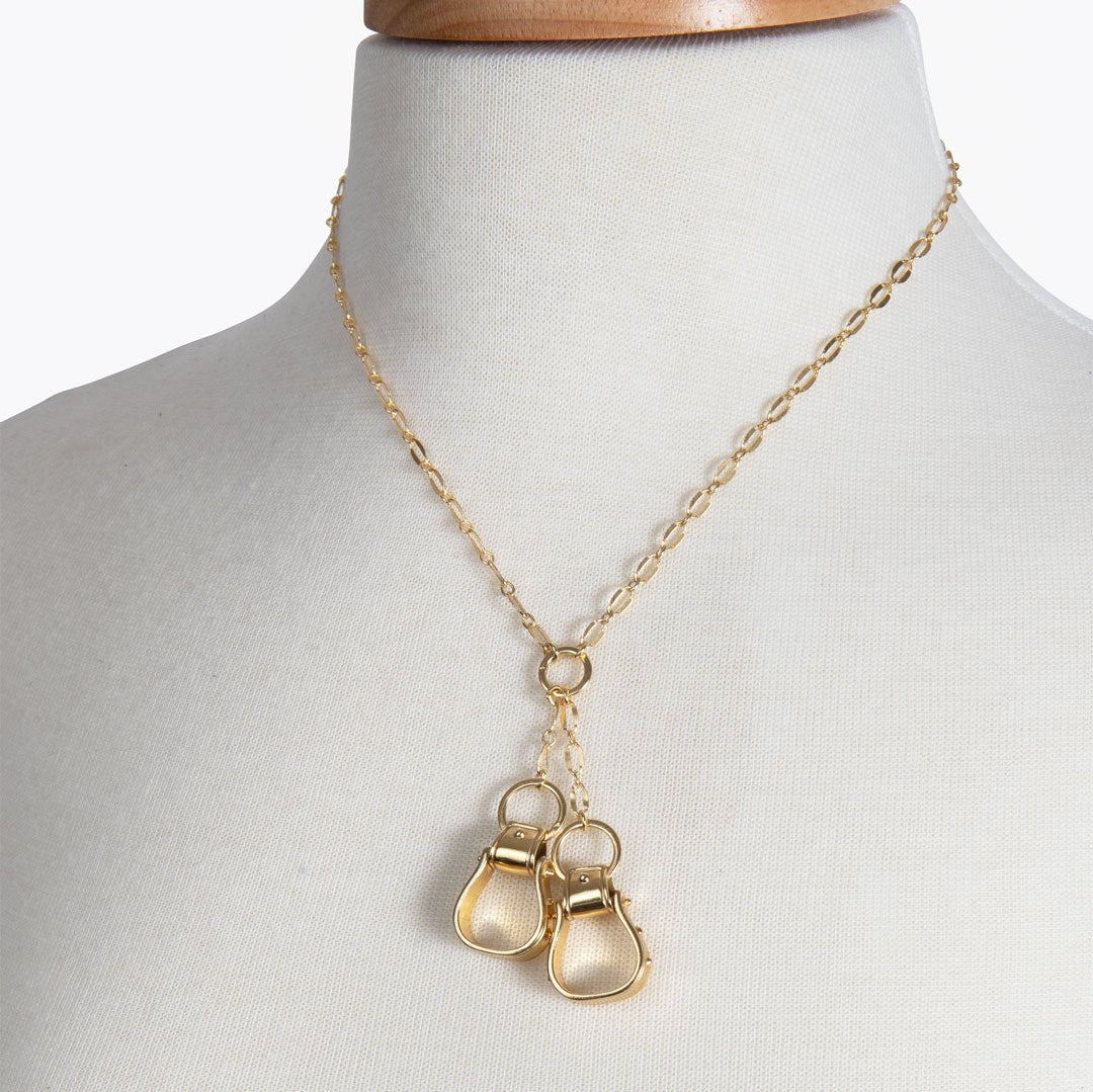 Urban Equestrian  Cheyenne - Double Western Stirrup Necklace in Gold