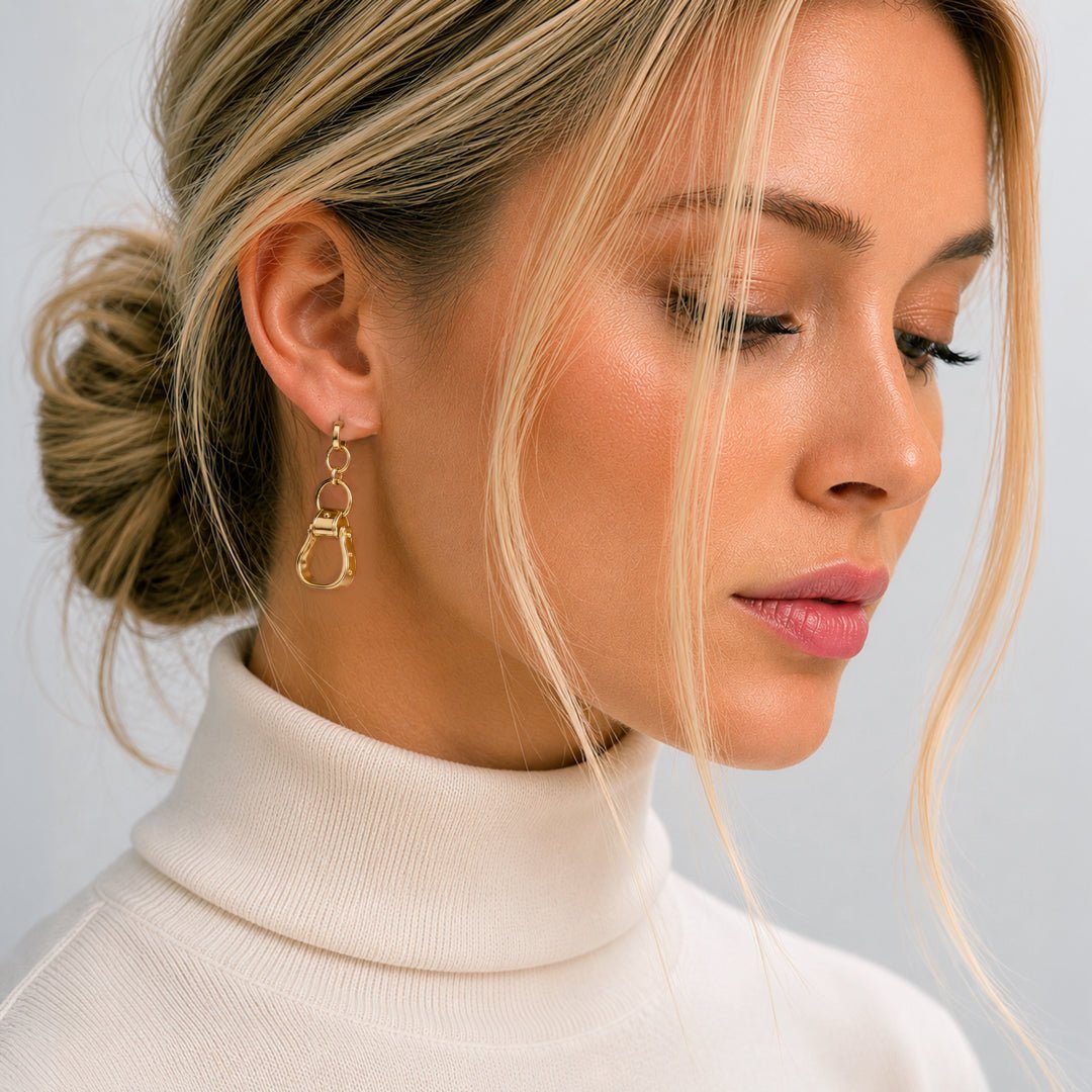 Urban Equestrian  Cheyenne - Western Riding Stirrup Earring in Gold