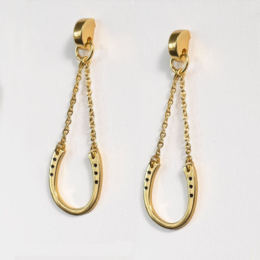 Urban Equestrian  Classique - Horseshoe Chain Earring in 14K Gold on Sterling Silver