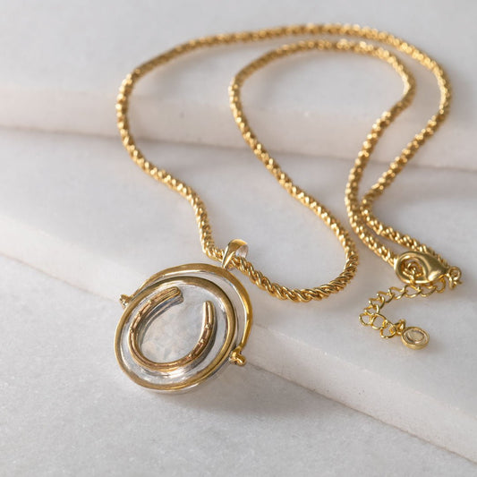 Urban Equestrian  Cody - Two Tone Crown Coin Horseshoe Necklace
