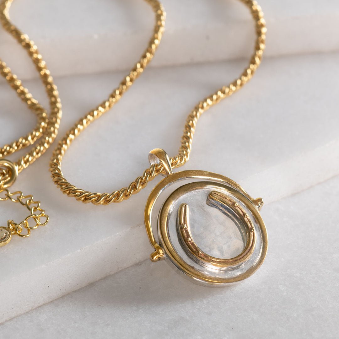 Urban Equestrian  Cody - Two Tone Crown Coin Horseshoe Necklace