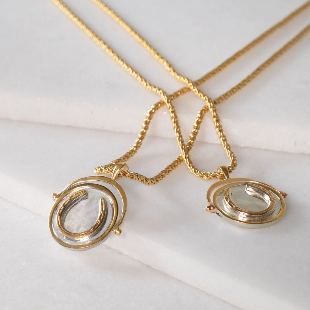 Urban Equestrian  Cody - Two Tone Crown Coin Horseshoe Necklace