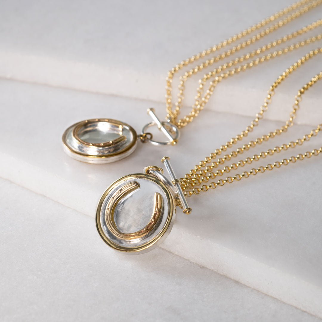 Urban Equestrian  Cody - Double Sided T-Bar Horseshoe Charm Necklace
