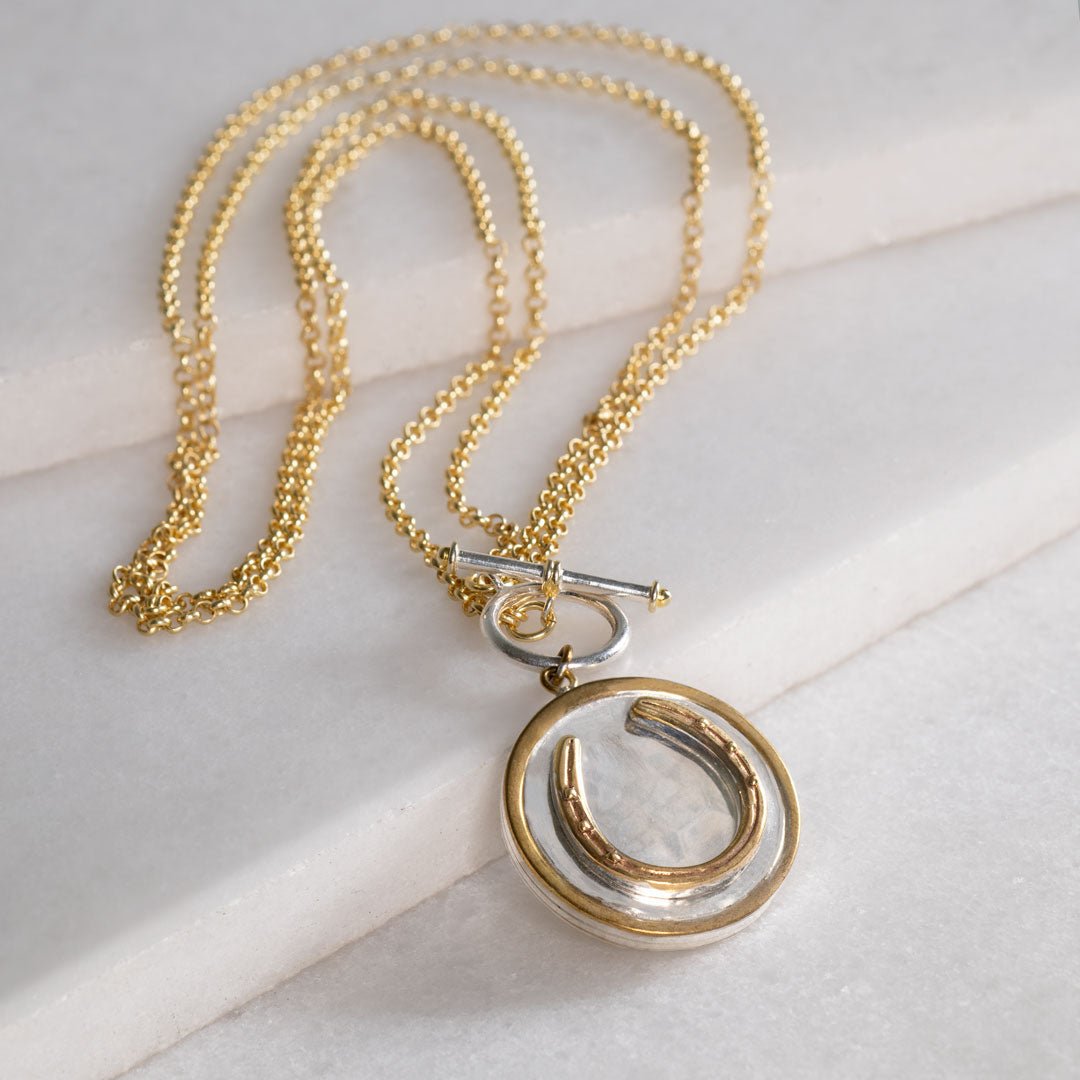 Urban Equestrian  Cody - Double Sided T-Bar Horseshoe Charm Necklace