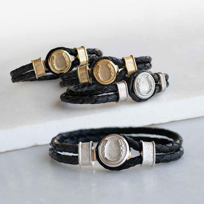Urban Equestrian  Colton - Horseshoe Dome Braided Equestrian Bracelet Gold or Silver on Black