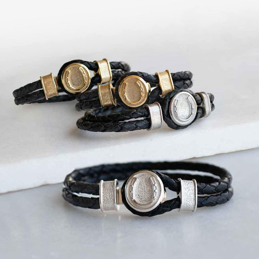 Urban Equestrian  Colton - Horseshoe Dome Braided Equestrian Bracelet Gold or Silver on Black